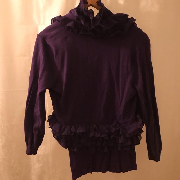 Barami Sweaters - Barami, purple bolero jacket with frill collar